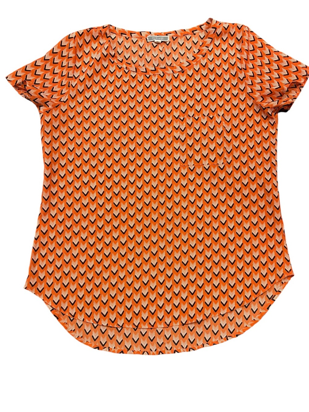 Pleione Orange Chevron Print Short Sleeve Tunic, size M